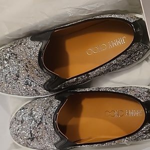 Jimmy choo silver and glitter pink demi flats